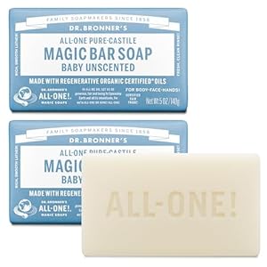 Dr. Bronner’s Pure-Castile Baby Unscented Magic Bar Soaps – Made with Regenerative Organic Certified Oils – For Face, Hand, Hair Gentle on Sensitive Skin – Soap Bars for Men & Women – 2 Pack, 5 oz