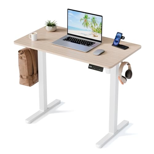 YOLEZO 35 Electric Standing Desk Adjustable Height Small Sit Stand Desk for Home Office & Computer Workstation Compact Work Desk with Cable Management (Light Walnut)