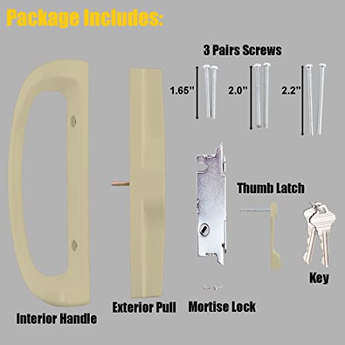 Keyed Patio Sliding Door Handle With Key Cylinder And Mortise Lock, Replacement Handle Lock Set Fits Door Thickness From 1-1/2" To 1-3/4"，3-15/16” Screw Hole Spacing, Reversible Design(Non-Handed) #TOP2