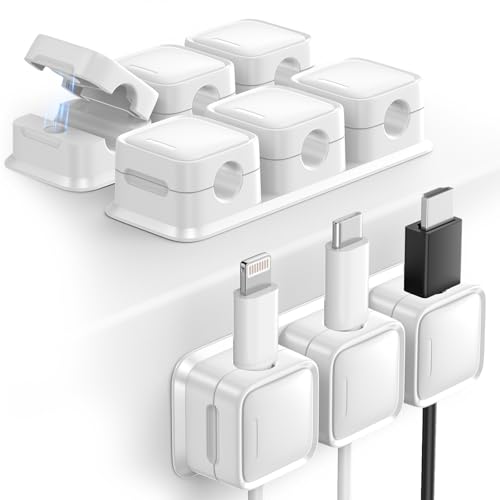 smofish Suporte organizador de cabos presente, 3 unidades clipes magnéticos de 3 ranhuras para cabos de secretária, forte suporte de cabo de carregamento para telefone, suporte para carregador de