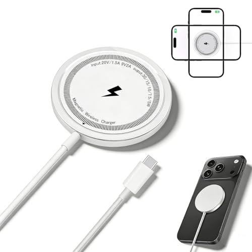 ワイヤレス充電器 【2026超薄型モデル】 Qi 認証搭載 マグネット式 最大15W出力 超低温 マグセーフ充電器 置くだけ充電 iPhone 17/16/15/ 14/13/12 pro max plus airシリーズ対応 出張·旅行·オフィスに最適(ホワイト)