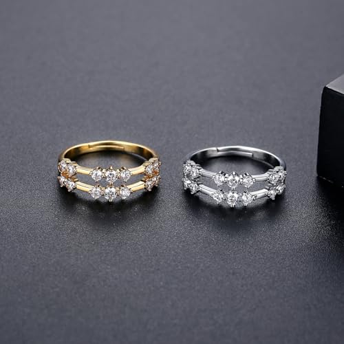 14K Gold Wedding Rings for Women, Double Row of Round Moissanite Promise Rings, Love Gifts for Her4