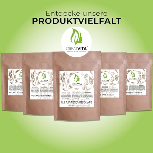 GreatVita Bio Akazienfaser Pulver 400g | über 90% lösliche Ballaststoffe - geschmacksneutral & 100?% löslich | vegane Acacia Fibre mit Calcium, Magnesium, Kalium & Phosphor | ohne Gentechnik & Zusätze