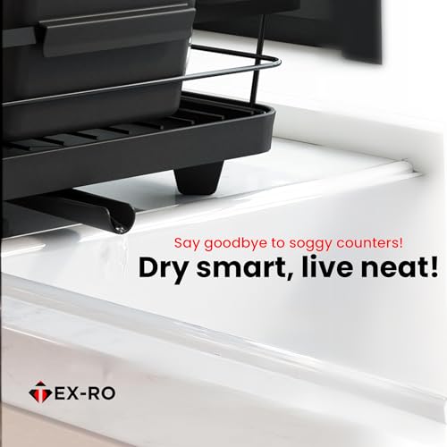 Image of TEX-RO Utensils Drying Rack|Dish Drying Rack with Drainer Tray|Bartan Stand Steel|Kitchen Drying Racks|Utensils Stand & Dish Drainer Rack (Black)