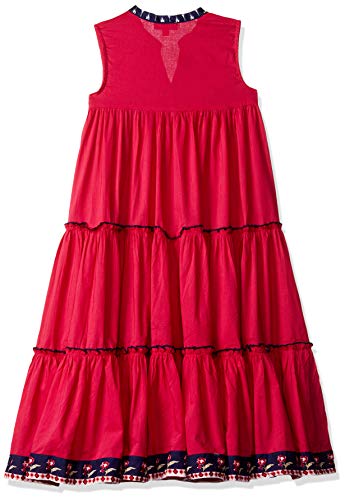 Image of BIBA Girls Mandarin Collar Solid Tiered Dress for Girls