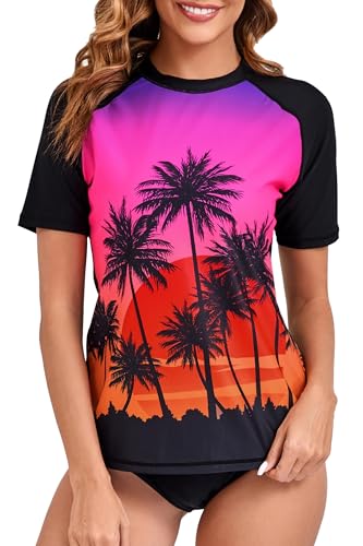 Halcurt Women's Short Sleeve Rash Guard Swimsuit Top Swim Shirt Only Swim Tee UPF50+ Quick Dry Swimsuit
