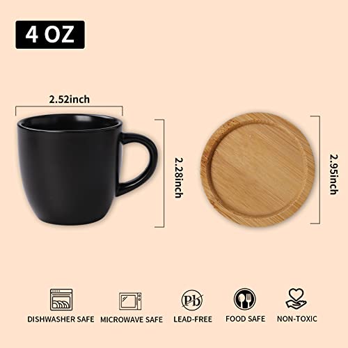 Hasense Espresso Cups And Saucers Set Of 6, Demitasse Cups With Handle For Coffee Drinks, Latte, Cappuccino, Cafe Mocha And Tea, 4 Ounce Porcelain Coffee Cups For Coffee Bar Home And Party, Black #TOP1