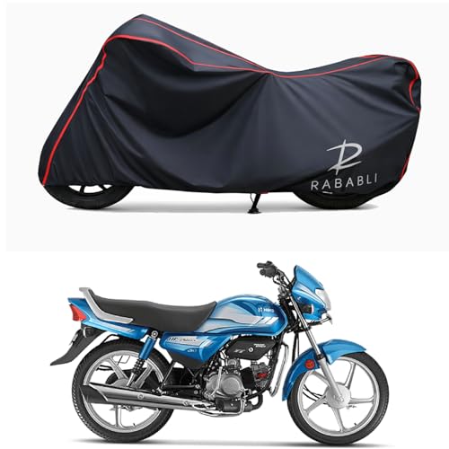 Image of Waterproof Bike Body Cover Compatible for | Hero HF Deluxe i3S | Taffeta Fabric, Red Piping Design, Bottom Elastic Fit | Dustproof, Sun UV & Rain Protection for All Bikes