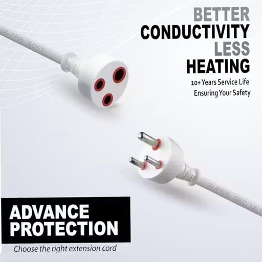 Image of 3 Meter Extension Cord, 3 Pin, 10 Amp, 2500W, 100-250V, PVC Cable Copper, White