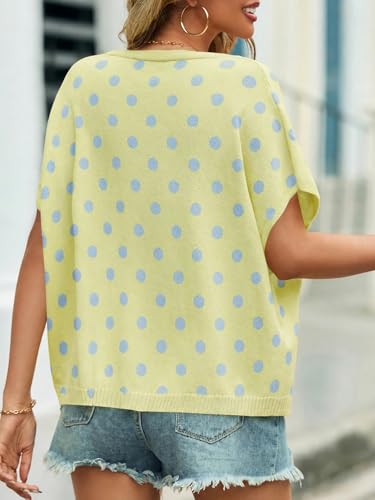 Image of Saodimallsu Womens Summer Oversized Cardigans Batwing Short Sleeve Lightweight Button V Neck Casual Knit Sweater Tops