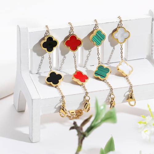 Image of AIPPK 18K Gold Plated Clover Lucky Bracelet for Women White /Black /Red /Green Flower Four Leaf Link Bracelets Trendy Jewelry Gifts for Women