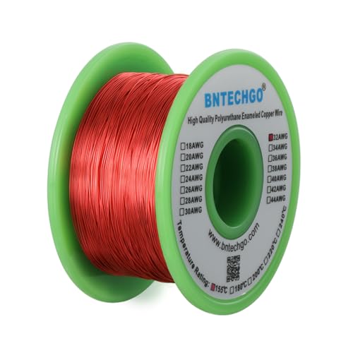 Image of BNTECHGO 32 AWG Magnet Wire 8 oz Red Enameled Copper Wire 0.0078 inch(0.20mm) | 32 Gauge Enameled Copper Coil Wire Widely Used For Transformers, Inductors, Speakers, Electromagnets, Educational Experiments