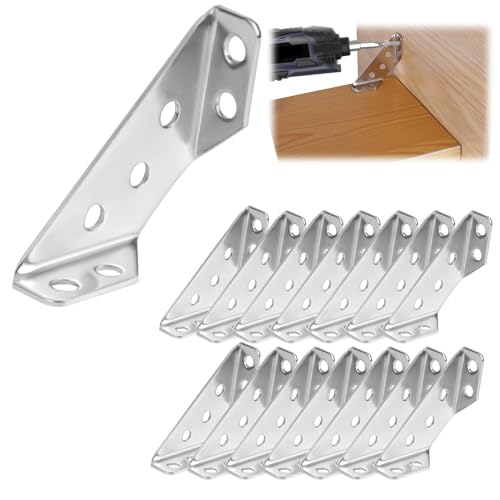 flintronic 12 Piezas Escuadras Baldas, Soporte Triangular De Acero Inoxidable, Soporte Triangular Escuadra Metalica, Soportes de Esquina de Acero Galvanizado para Estanterías Vallas de Madera Sillas