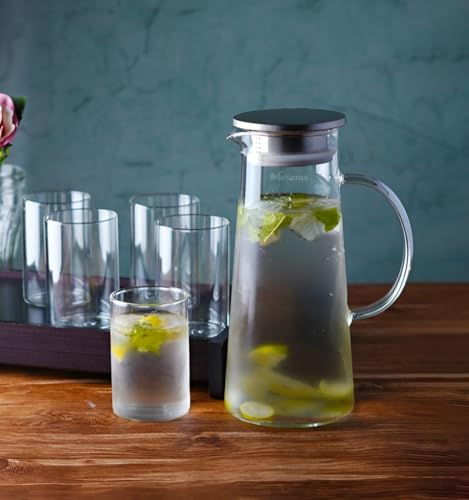 Image of Premium Water and Juice Glass & Borosilicate Glass Jug Set Combo [6 Piece Glass 300ML & 1 Piece Jug 1.8 Liter] Transparent Pitcher Set for Dining Table, Home & Restaurant,Party (MTS - 31)