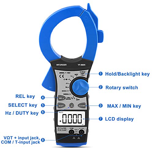 Digital Clamp Meter Infurider Yf-860N T-Rms 6000 Display Auto-Range, Multimeter Amp Volt Tester, Accurate Measure For Ac/Dc Current, Voltage, Ohm, Hz, Capacitance, Resistance,Temp, Duty Cycle #TOP1