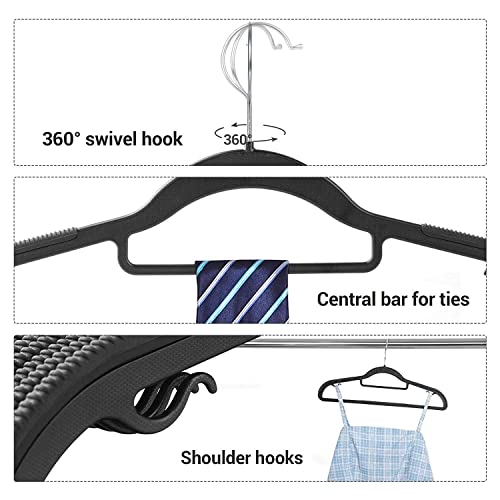 Image of Ginoya brothers Plastic Clothes Hangers, Upgraded Rubber Stripe Non-Slip Coat Hangers, Dry Wet Trousers Pants Hangers, Space Saving Hanger. (Simple-Black, 10)