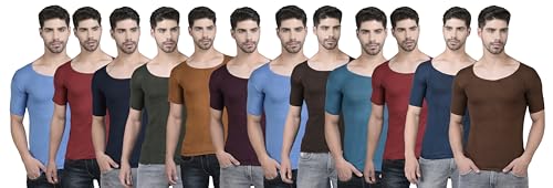Image of Dollar Lehar Men Combed Cotton Round Neck with Sleeve Vest -Colour May Vary