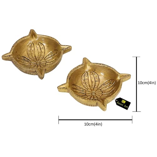 Image of Brass 4-Wick Diya for Pooja, Kuber Deepak, 10 cm, Pack of 1 | Four-wick brass diya for daily pooja, home temple, Diwali decoration and gifting