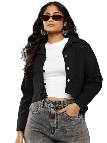 Veste en jean femme noir uni Aarika pour silhouette ajustée