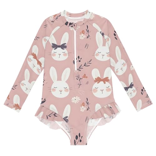 Cute Easter Bunny Rabbits One Piece Swimsuits for Girs Rashguard Swimwear with Zipper 3T 202b9086