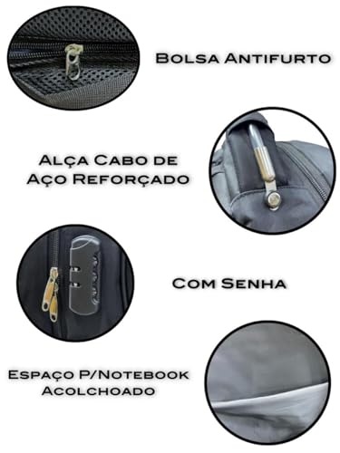 Mochila Masculina Reforçada Executiva Grande Mochila para Notebook Trabalho Viagem Escola com Cabo de Aço Impermeável Antifurto com Saídas USB/Fone de Ouvido Unissex - Imagem 6