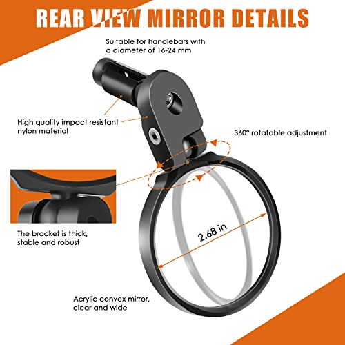 Arkham Bike Mirror For Handlebars End, Convex Mirror Widely View, 360° Rotating Bicycle Rearview Mirror, For Left And Right 0.63-0.94” Handlebars Ebike Mountain Bike (1 Piece) #TOP1