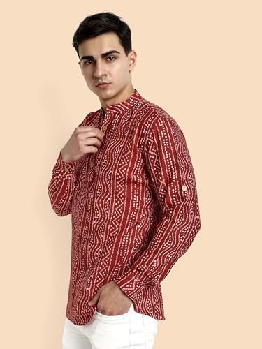 Image of Vardha Men's Cotton Printed Short Kurta with Comfortable Fit and Simple Style and Regular Look | Kurta for Men