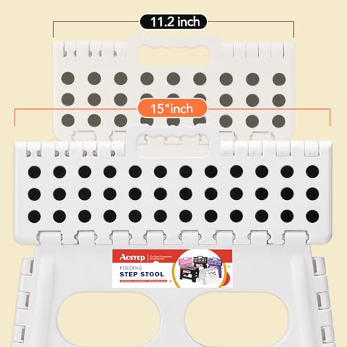 Image of ACSTEP Folding Step Stool 9 Inch,15-Inch Extra Wide Heavy Duty Stepping Stool More Safe and Comfortable Non Slip Foldable Step Stool for Kids and Adults White