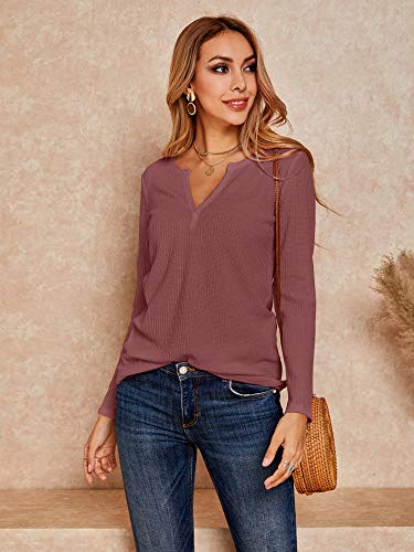 Women's Long Sleeve V Neck Waffle Knit Tee Sweater