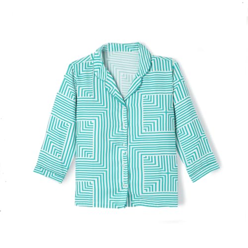 Image of Girls Premium Cotton Full Sleeves Printed Nightsuit Set | Collar Style Night Dress for Girls | Soft & Breathable Pajama Set | Trendy Kids Sleepwear & Nightwear