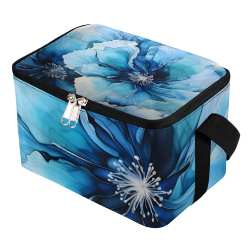 Lunch Bags for Women Men 9 Cans,Watercolor Flower Hot & Cold Food Delivery Bag Insulated Grocery Bag Insulated Lunch Box Blue Cooler Bag for Office Work Picnic Beach