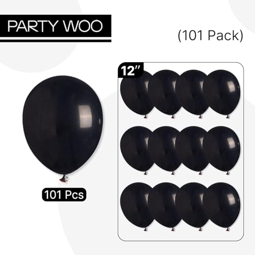 PartyWoo Black Balloons 101 pcs 12 Inch Latex Helium Matte Black Balloons for Baby Shower Birthday Graduation Casino Gaming Anniversary Retirement Pirate Race Car Theme Party Decorations Black-Y18 - Image 7
