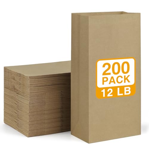 BagDream 200 Count 12 lb Paper Lunch Bags Brown 7x4.5x13.75 Inch Kraft Brown Paper Bags Bulk for Lunch Craft Packing Takeout Sandwich Snacks Bakery Retail Grocery Paper Sacks