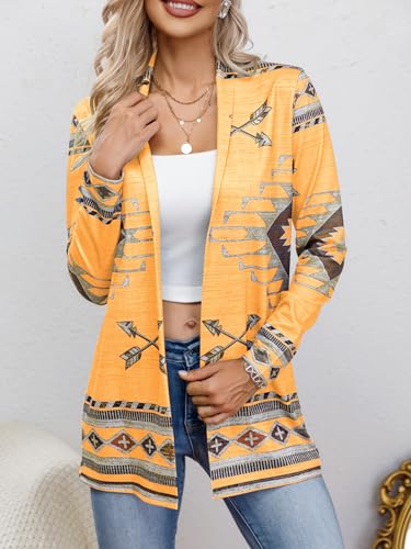 Image of Womens Vintage Aztec Printed Western Casual Open Front Outwear Long Sleeve Shawl Collar Cardigan Sweater Coat