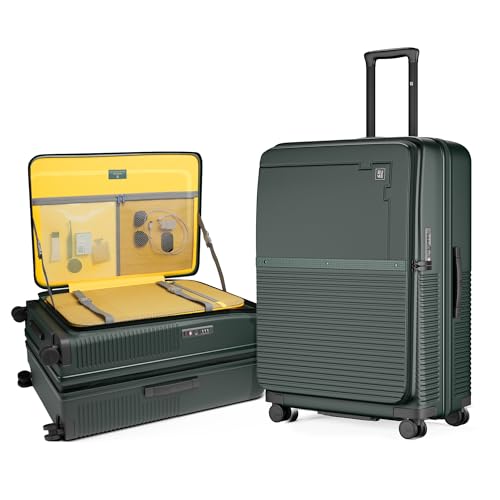 Image of EUME Aerotop Checkin Trolley Bag Large | Space Saving Top Open Suitcase | Expandable Hardshell Polycarbonate Luggage | TSA Lock, Anti Theft Zipper, Super Silent Wheels | 105L Pine Green