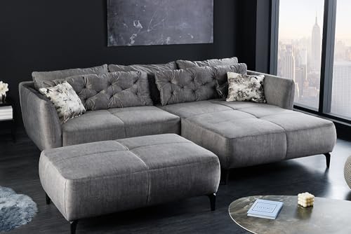 Riess Ambiente Design Ecksofa MARRAKESCH 245cm grau Samt Metallfüße inklusive Kissen Wohnlandschaft Samtsofa Samtcouch Eckcouch Sofa Couch Wohnzimmer – Bild 5