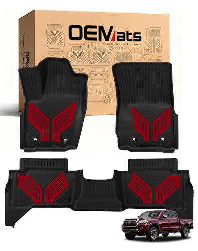 Image of Premium Color TPE Floor Mats for Toyota Tacoma 2024 2025 2026 Double Cab Auto Tran (Not fit Hybrid) | Racing Red Wing Design | All-Weather Floor Liners for TRD /SR /SR5 /limited 1st&2nd Row Mats