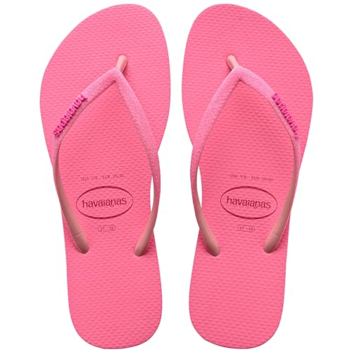 Havaianas Kids Slim Glitter Neon Flip Flops - Colorful Sandals with Glitter Strap - Macaron Pink, 2Y big kid2