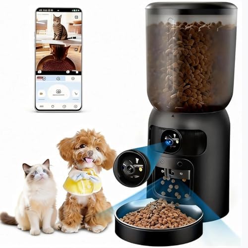 Automatic Cat Feeder with Dual Camera, 5G WiFi App Control: 5L Automatic Dog Food Storage Container with 2K HD Video and Laser Pet Toy, Dual Power Timed Smart Pet Food Dispenser for Cats&Dogs