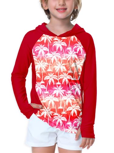 Image of AOBUTE Unisex Kids Long Sleeve Hoodie Rash Guard Boys UPF 50+ Swim Top with Thumb Hole 3-12 Years
