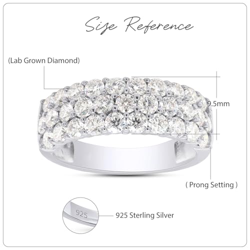 SAVEARTH DIAMONDS 1 1/2 Ctw Lab Created Moissanite & Lab Grown Diamond 3-Row Half Eternity Anniversary Band Ring For Women In 14K Gold Plated Sterling Silver (1.50 Cttw), Gift For Her3