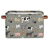Farm Animal Storage Basket Bins, Cow Sheep Rooster Large Foldable Storage Baskets Fabric Organizer S