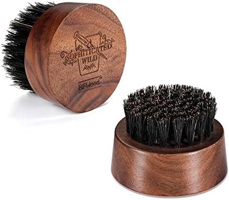 BFWood Beard Brush for Men - Boar Bristles Small and Round - Black Walnut Wood