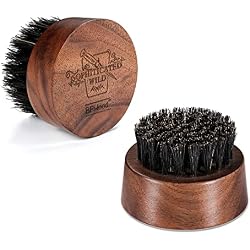 BFWood Beard Brush for Men, Natural Boar Bristles Beard Brush | BFWood Small and Round Wooden Mustache Brush with Black Wood Walnut Beard Brush for Travel