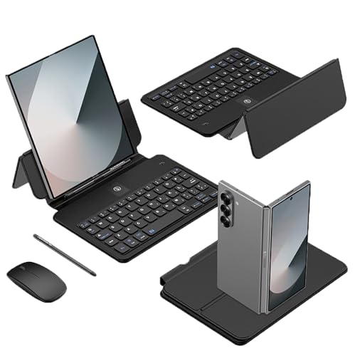 COQUE Kit Clavier et Souris sans Fil pour Samsung Galaxy Z Fold 7, en Cuir avec Stylet Tactile et Souris sans Fil, étui pour téléphone Pliable-Noir
