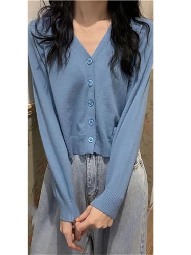 Women Button V-Neck Long Sleeve Casual Short Knitted Tops Slim Business Cardigan3