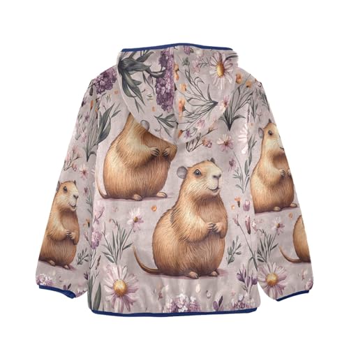 Floral Guinea Pigs Background Toddler Fleece Jacket Girl Boys Hooded Fleece Jacket Coat Warm Outwear Zip-up 3-10T2