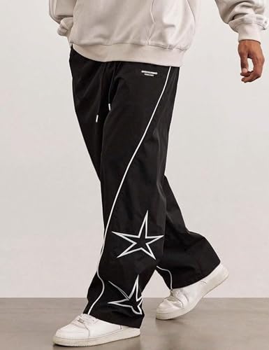 FCOOLYEET Men's Star Pants Y2K Wide Leg Graphic Sweatpants Baggy Striped Pant Lightweight Drawstring Track Pants2