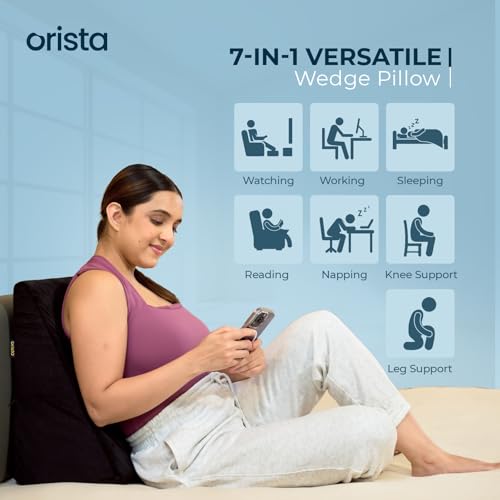 Image of Orista Wedge Pillow Made with Advance Gel Blended Memory Foam Complete Back Support, Acid Reflux, Anti Snoring, Leg Elevation, Improves Comfort and Posture | 20 x 20 x 10 Inch | Black Velvet Cover