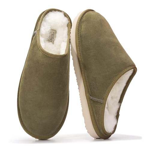 Image of Project Cloud Men's 100% Genuine Leather Shearling Memory Foam Slippers | Genuine Shearling Lining and Lightweight Non-Slip Indoor & Outdoor Wear Slippers for Men - Water-Resistant Mens Slippers